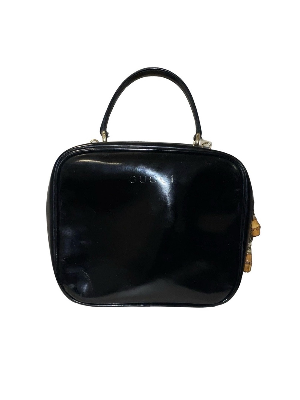 Authentic Vintage Gucci Black Leather Top Handle Vanity Bag